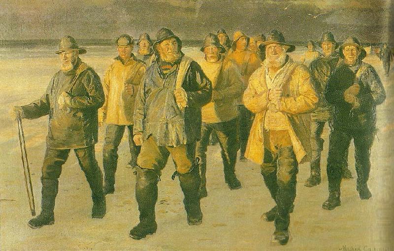 Michael Ancher fiskere vender hjem fra nordstranden i aftensol china oil painting image
